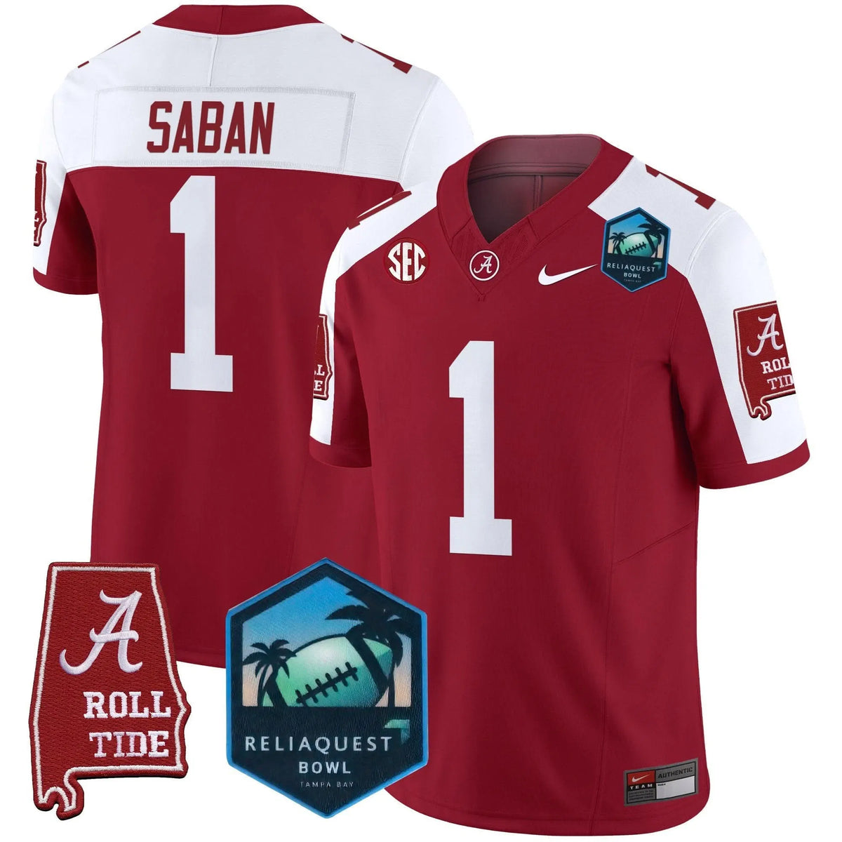 Personalized ACT 2026 ReliaQuest Bowl Patch Vapor Limited Jersey - Crimson Alternate / Nick Saban Stitched