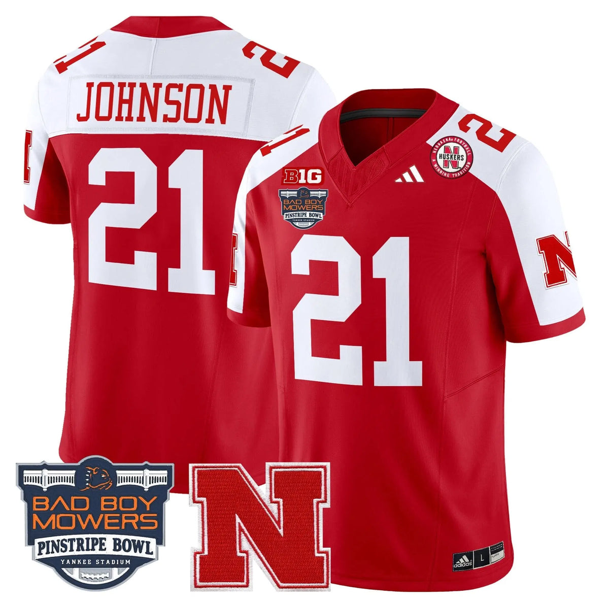 Personalized NC 2026 Pinstripe Bowl Patch Vapor Limited Jersey - Scarlet Alternate / Emmett Johnson Stitched