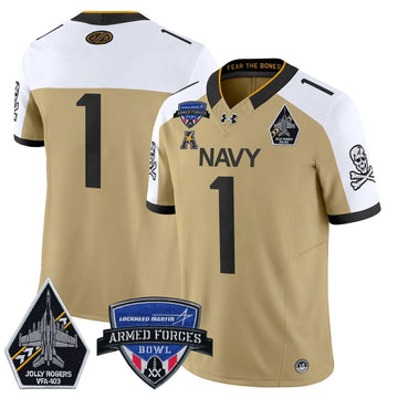 Personalized NM 2026 Armed Forces Bowl Patch Vapor Limited Jersey - Gold Alterntate / #1 Team Stitched