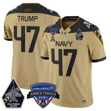 Personalized NM 2026 Armed Forces Bowl Patch Vapor Limited Jersey - Gold / Trump Stitched
