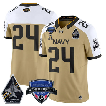 Personalized NM 2026 Armed Forces Bowl Patch Vapor Limited Jersey - Gold Alterntate / #24 Midshipmen Stitched