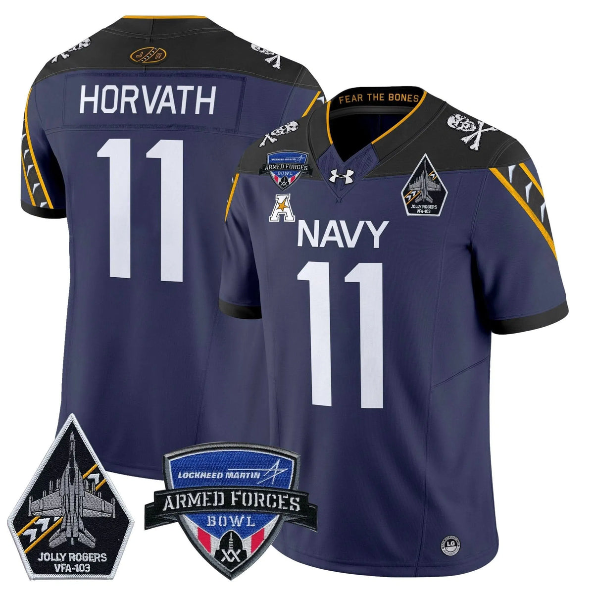 Personalized NM 2026 Armed Forces Bowl Patch Vapor Limited Jersey - Navy / Blake Horvath Stitched