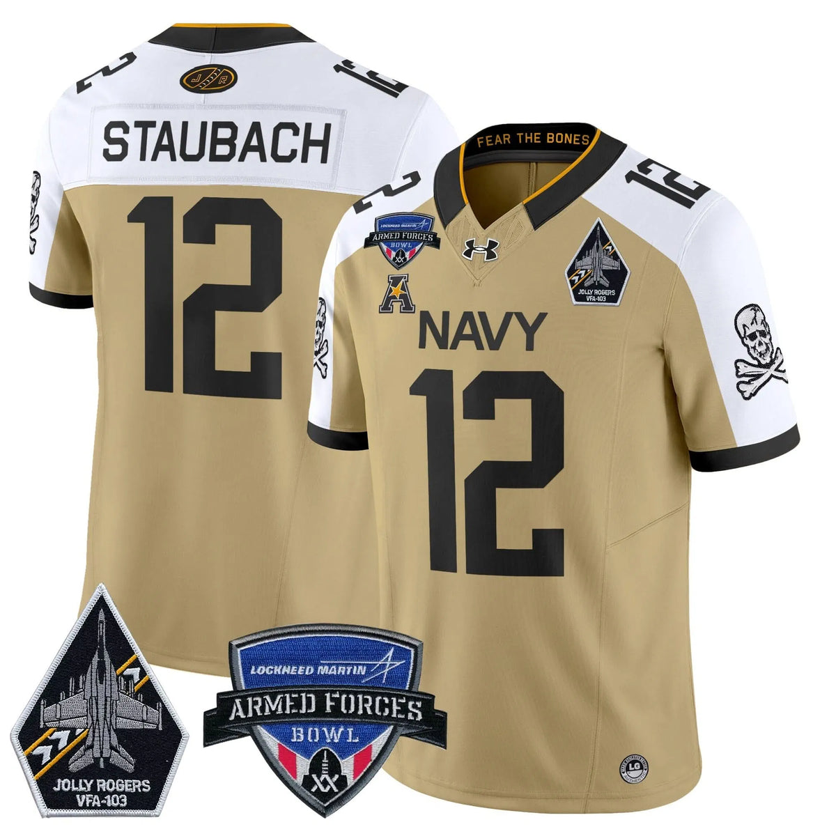 Personalized NM 2026 Armed Forces Bowl Patch Vapor Limited Jersey - Gold Alterntate / Roger Staubach Stitched