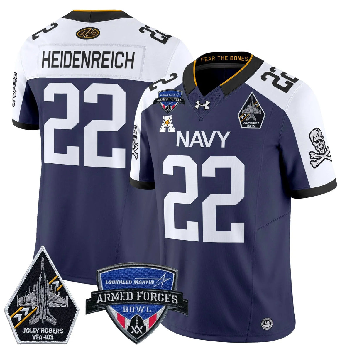 Personalized NM 2026 Armed Forces Bowl Patch Vapor Limited Jersey - Navy Alternate / Eli Heidenreich Stitched