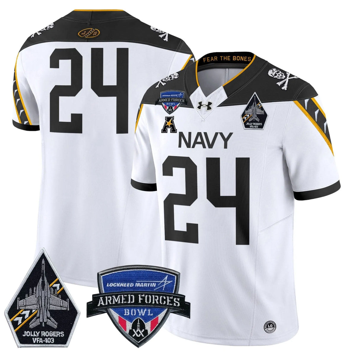 Personalized NM 2026 Armed Forces Bowl Patch Vapor Limited Jersey - White / #24 Midshipmen Stitched