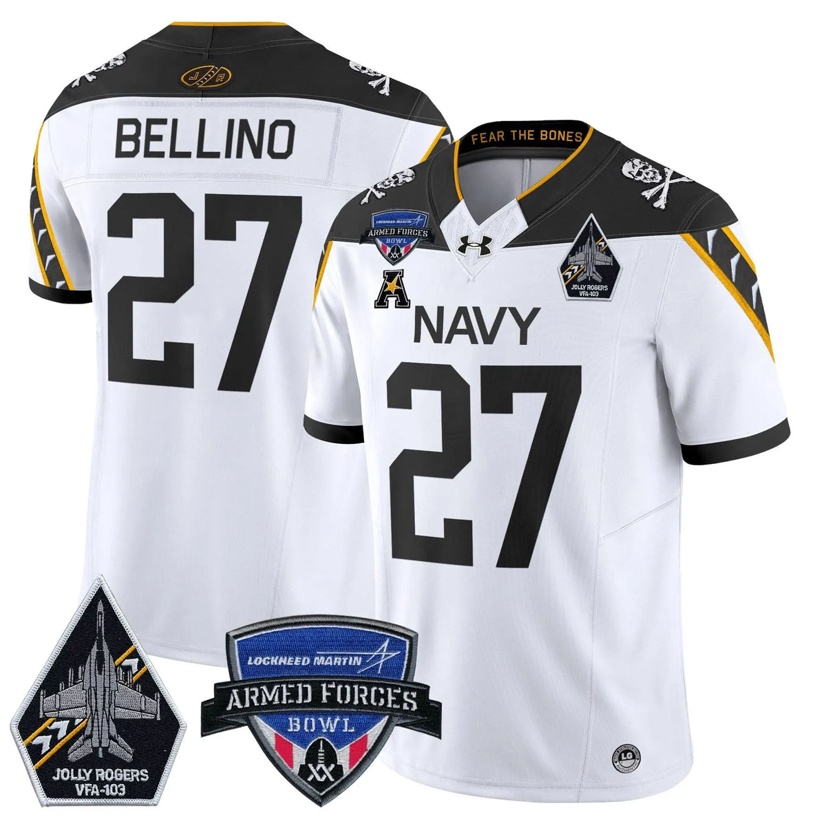 Personalized NM 2026 Armed Forces Bowl Patch Vapor Limited Jersey - White / Joe Bellino Stitched