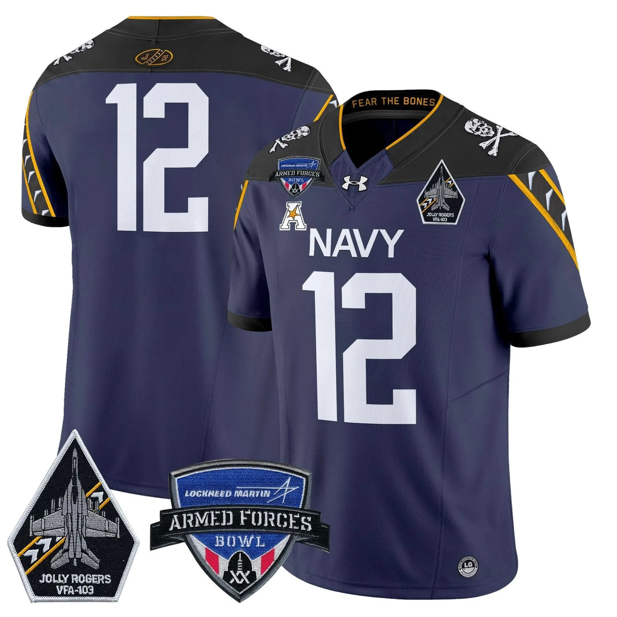 Personalized NM 2026 Armed Forces Bowl Patch Vapor Limited Jersey - Navy / 12th Man Stitched