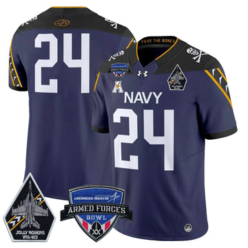 Personalized NM 2026 Armed Forces Bowl Patch Vapor Limited Jersey - Navy / #24 Midshipmen Stitched