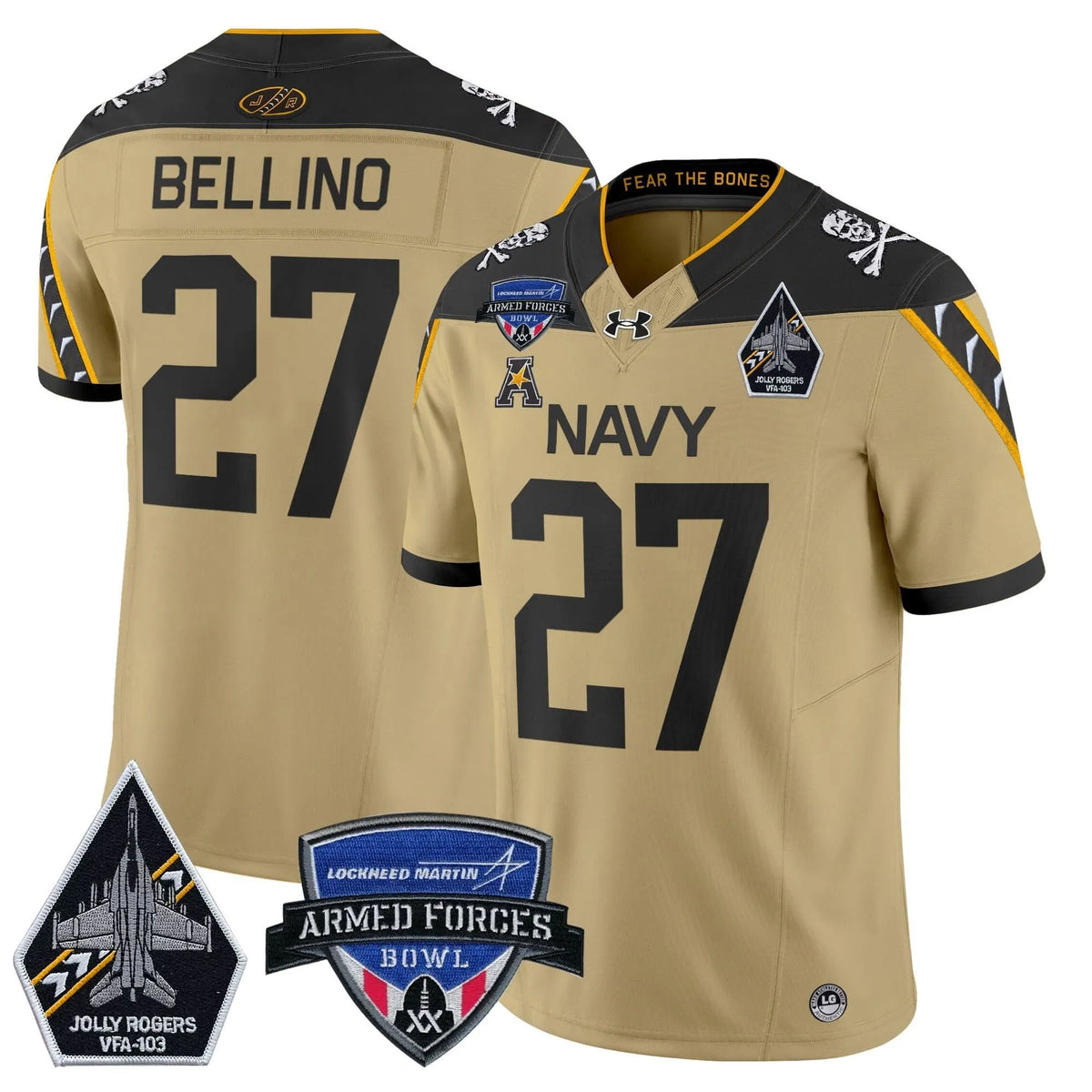 Personalized NM 2026 Armed Forces Bowl Patch Vapor Limited Jersey - Gold / Joe Bellino Stitched