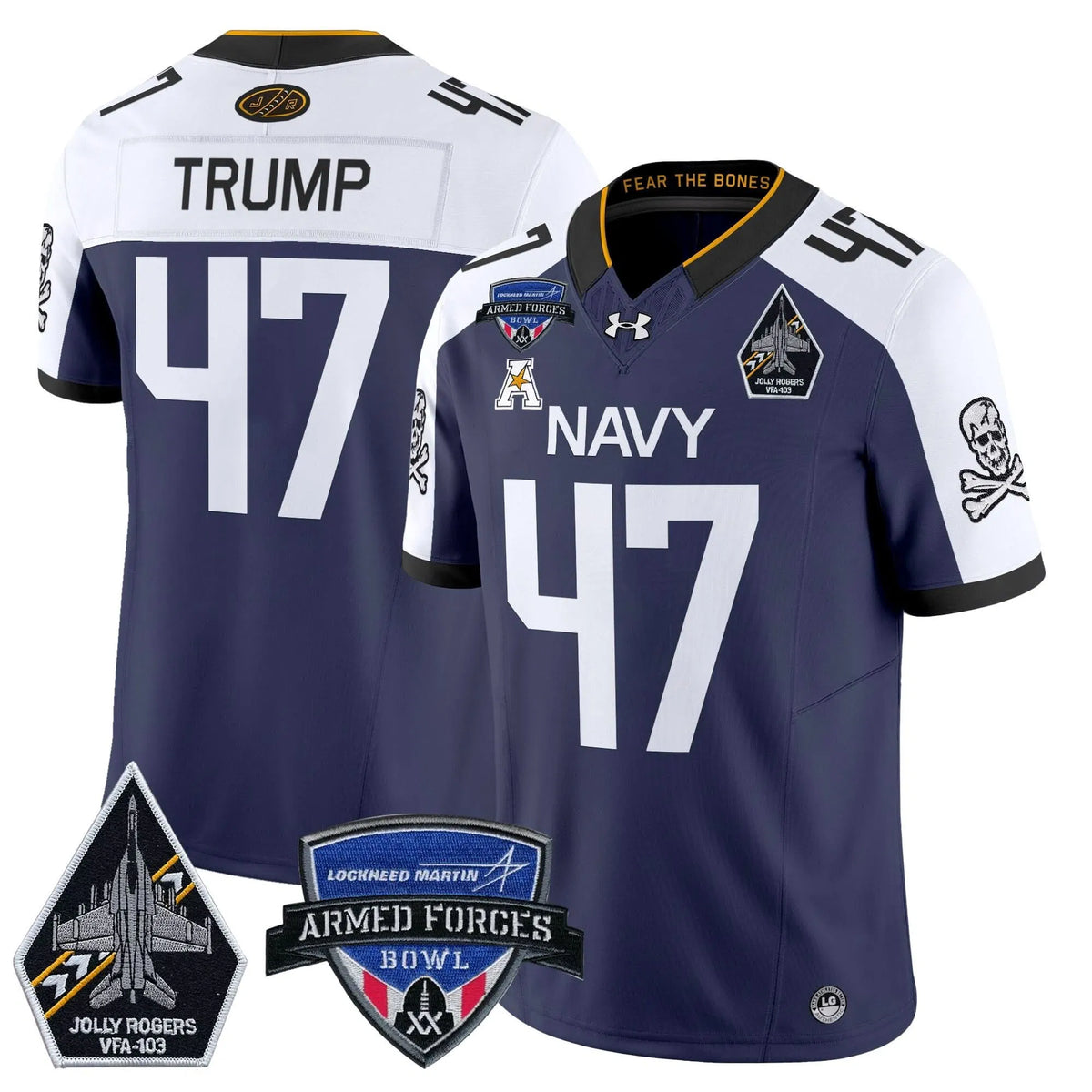 Personalized NM 2026 Armed Forces Bowl Patch Vapor Limited Jersey - Navy Alternate / Trump Stitched
