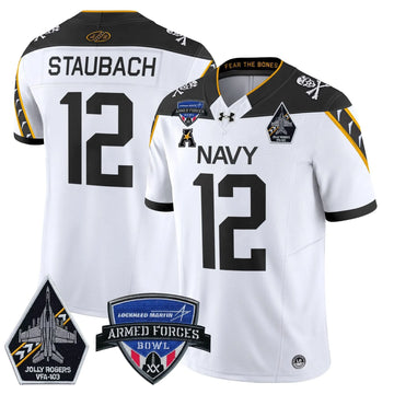 Personalized NM 2026 Armed Forces Bowl Patch Vapor Limited Jersey - White / Roger Staubach Stitched
