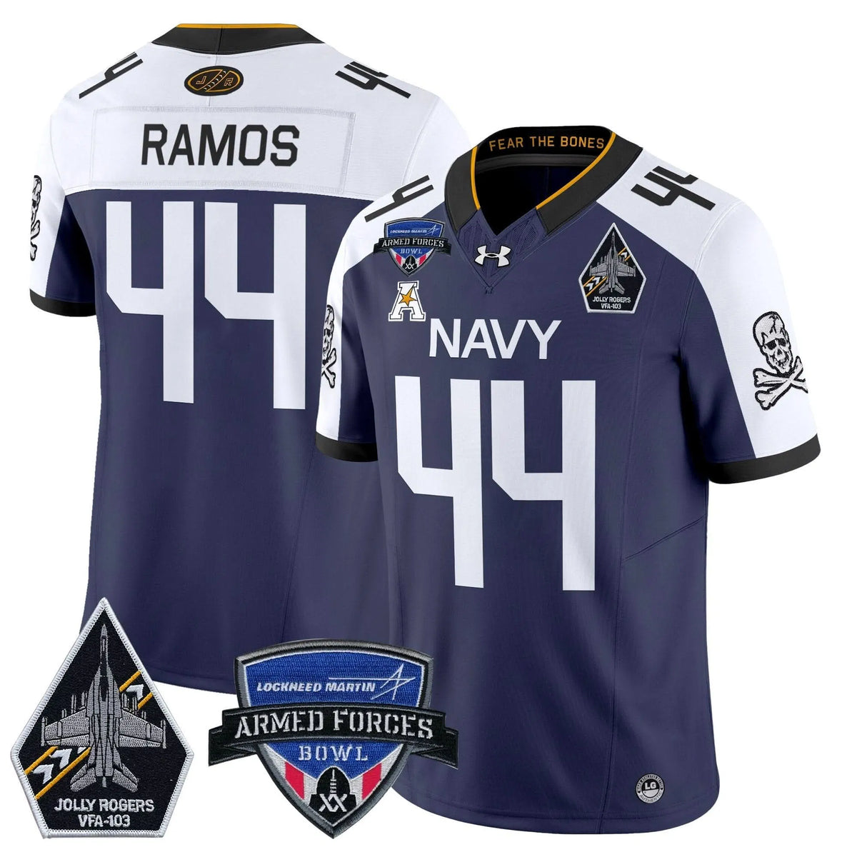 Personalized NM 2026 Armed Forces Bowl Patch Vapor Limited Jersey - Navy Alternate / Colin Ramos Stitched