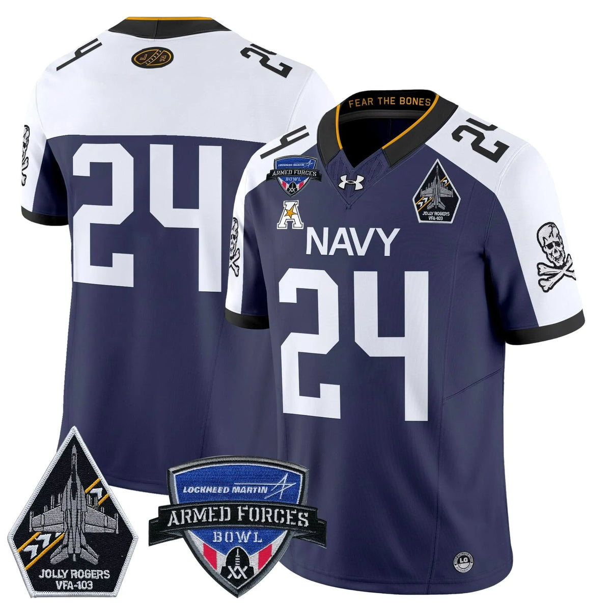 Personalized NM 2026 Armed Forces Bowl Patch Vapor Limited Jersey - Navy Alternate / #24 Midshipmen Stitched