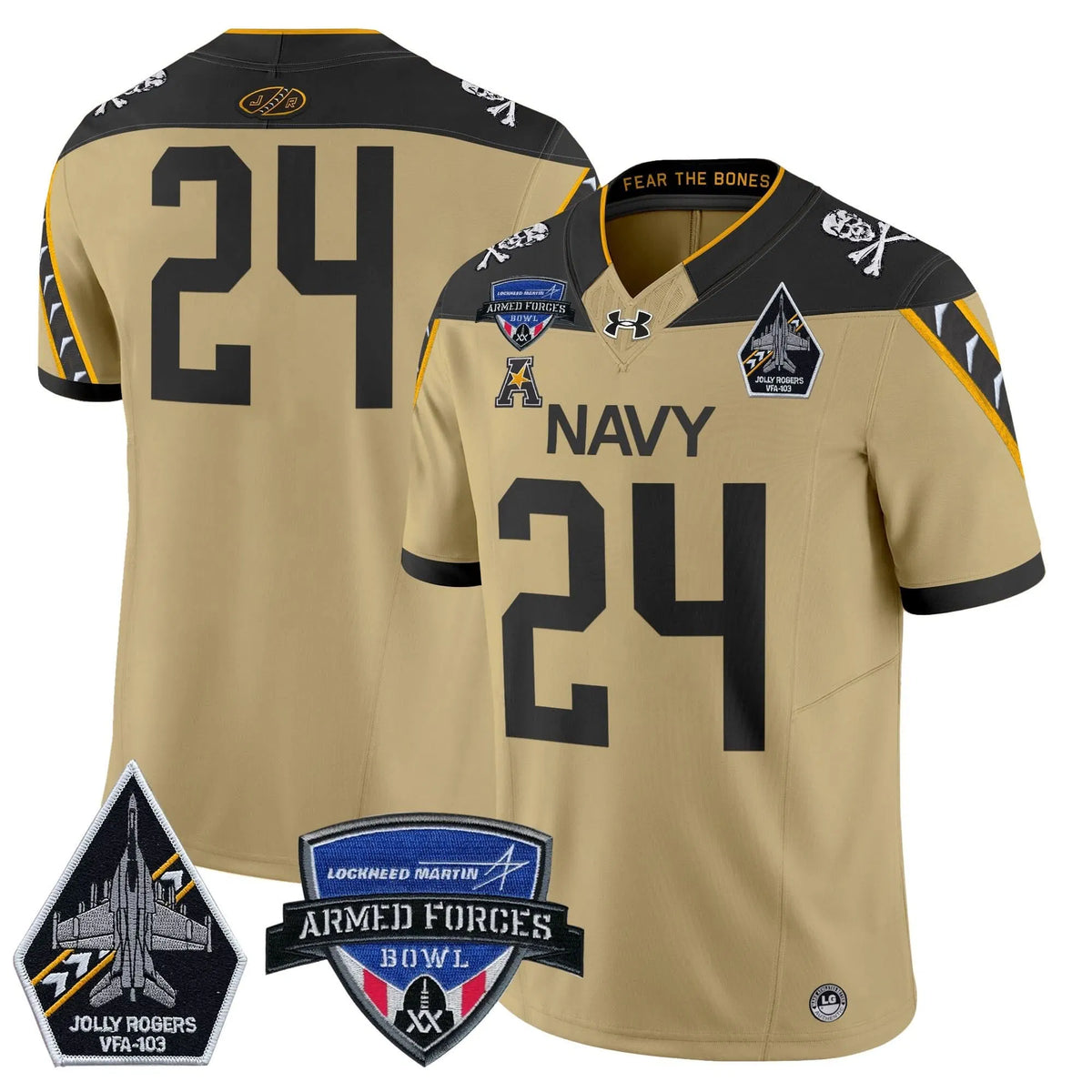 Personalized NM 2026 Armed Forces Bowl Patch Vapor Limited Jersey - Gold / #24 Midshipmen Stitched