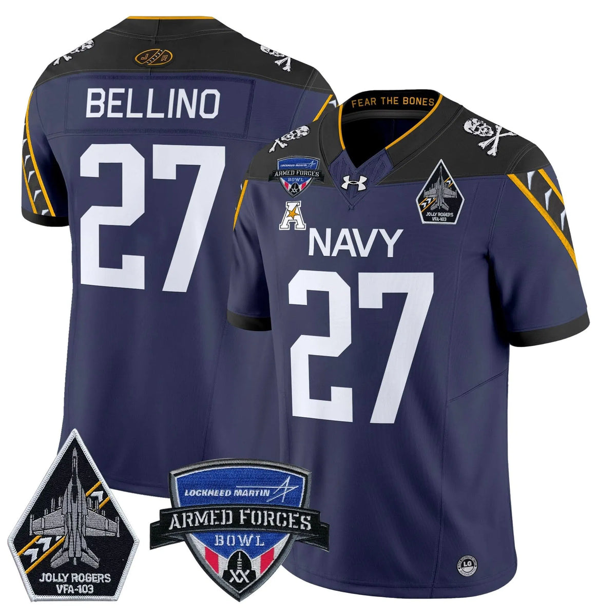 Personalized NM 2026 Armed Forces Bowl Patch Vapor Limited Jersey - Navy / Joe Bellino Stitched