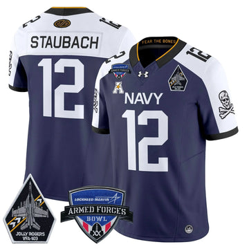 Personalized NM 2026 Armed Forces Bowl Patch Vapor Limited Jersey - Navy Alternate / Roger Staubach Stitched