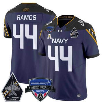 Personalized NM 2026 Armed Forces Bowl Patch Vapor Limited Jersey - Navy / Colin Ramos Stitched