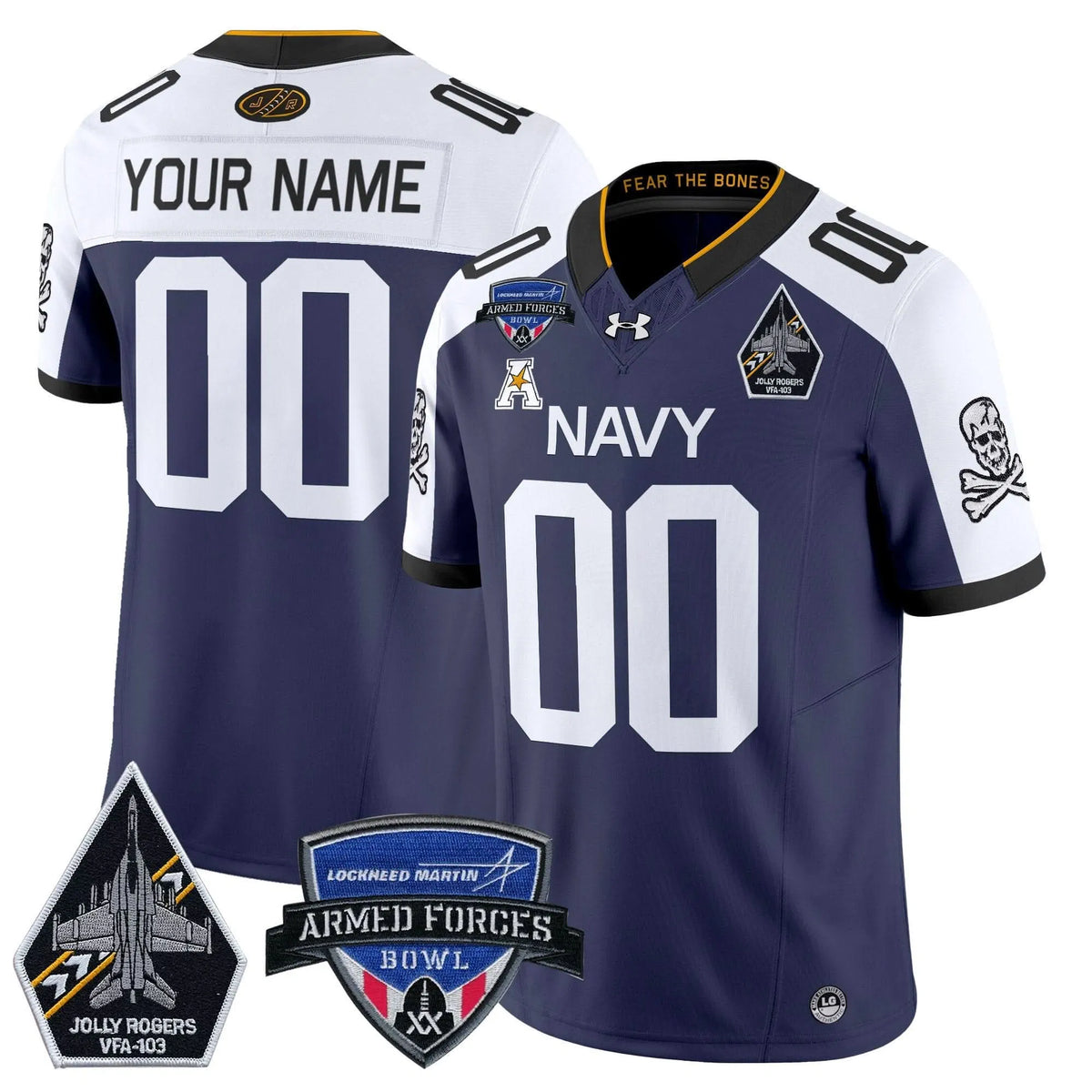 Personalized NM 2026 Armed Forces Bowl Patch Vapor Limited Custom Jersey - Navy Alternate Stitched