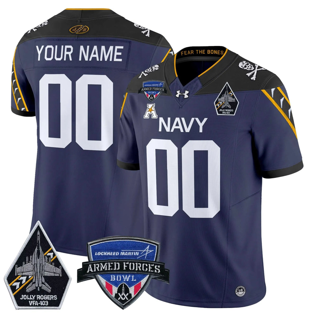 Personalized NM 2026 Armed Forces Bowl Patch Vapor Limited Custom Jersey - Navy Stitched