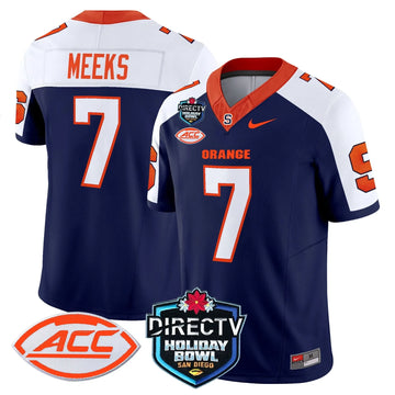 Personalized Syracuse Orange 2026 Holiday Bowl Patch Vapor Limited Jersey - Navy Alternate / Jackson Meeks Stitched