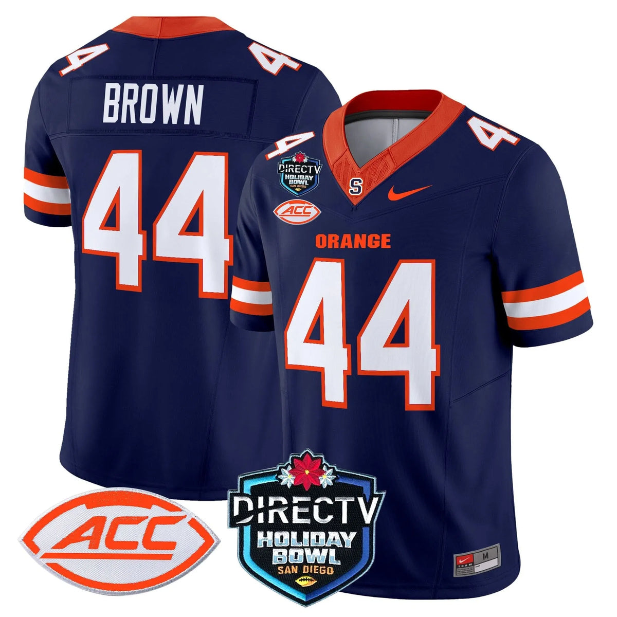 Personalized Syracuse Orange 2026 Holiday Bowl Patch Vapor Limited Jersey - Navy / Jim Brown Stitched