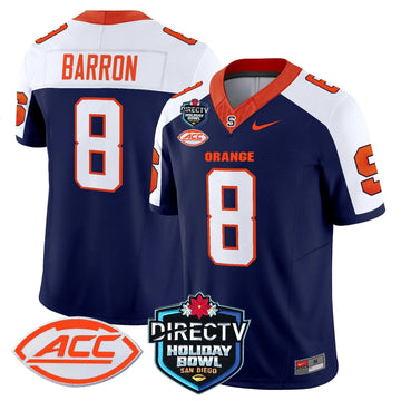 Personalized Syracuse Orange 2026 Holiday Bowl Patch Vapor Limited Jersey - Navy Alternate / Justin Barron Stitched
