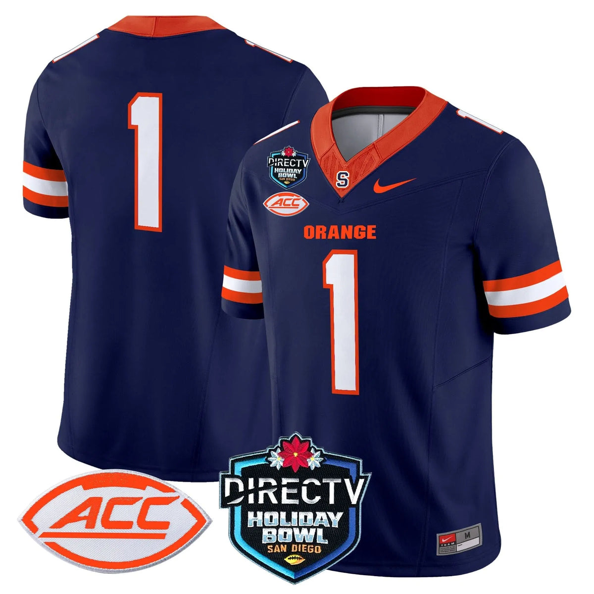 Personalized Syracuse Orange 2026 Holiday Bowl Patch Vapor Limited Jersey - Navy / #1 Team Stitched