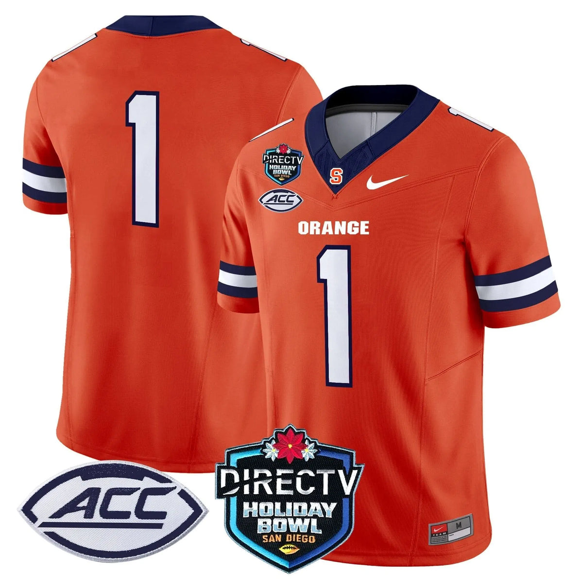 Personalized Syracuse Orange 2026 Holiday Bowl Patch Vapor Limited Jersey - Orange / #1 Team Stitched