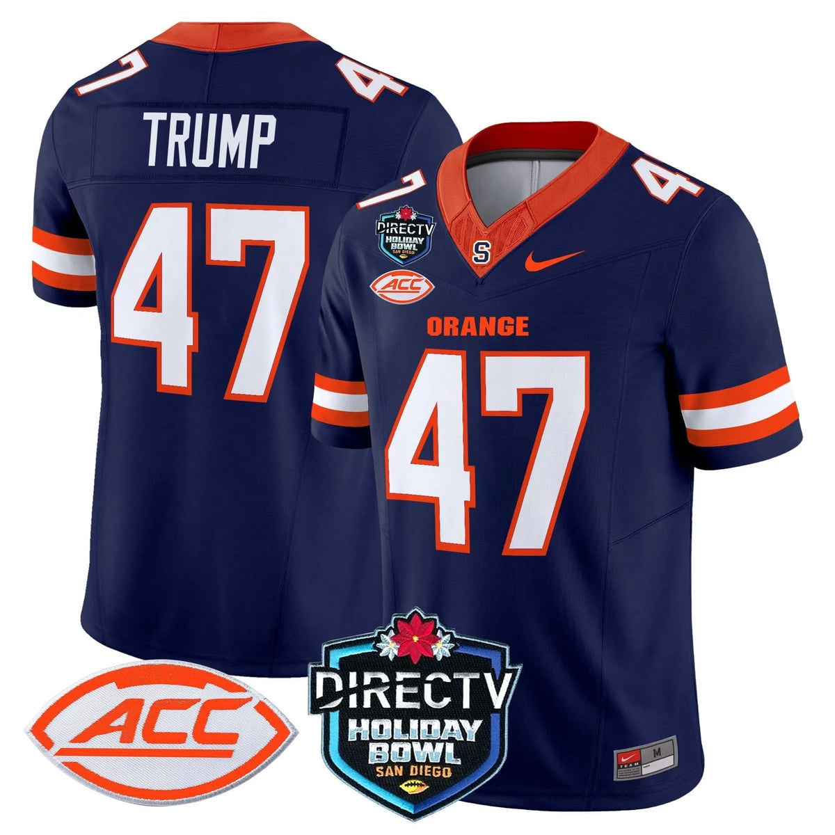 Personalized Syracuse Orange 2026 Holiday Bowl Patch Vapor Limited Jersey - Navy / Trump Stitched