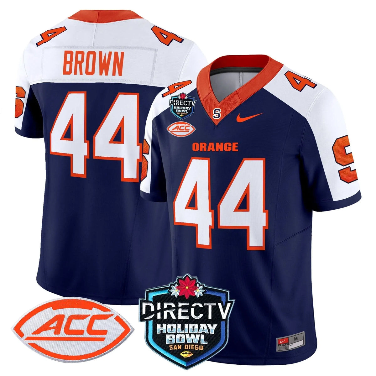 Personalized Syracuse Orange 2026 Holiday Bowl Patch Vapor Limited Jersey - Navy Alternate / Jim Brown Stitched