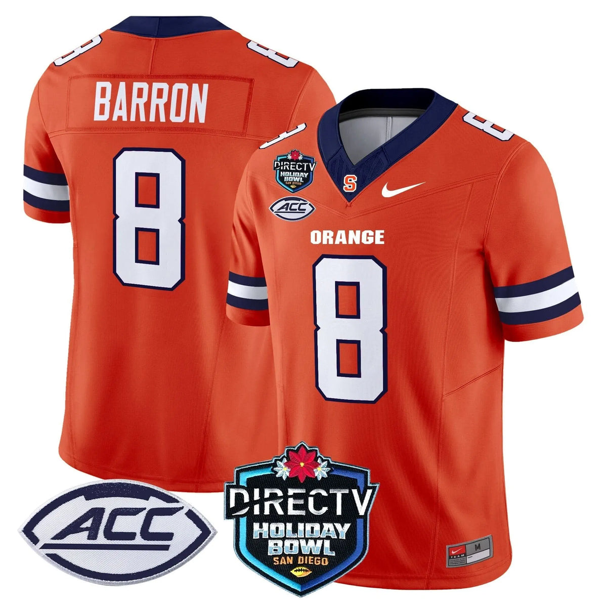 Personalized Syracuse Orange 2026 Holiday Bowl Patch Vapor Limited Jersey - Orange / Justin Barron Stitched