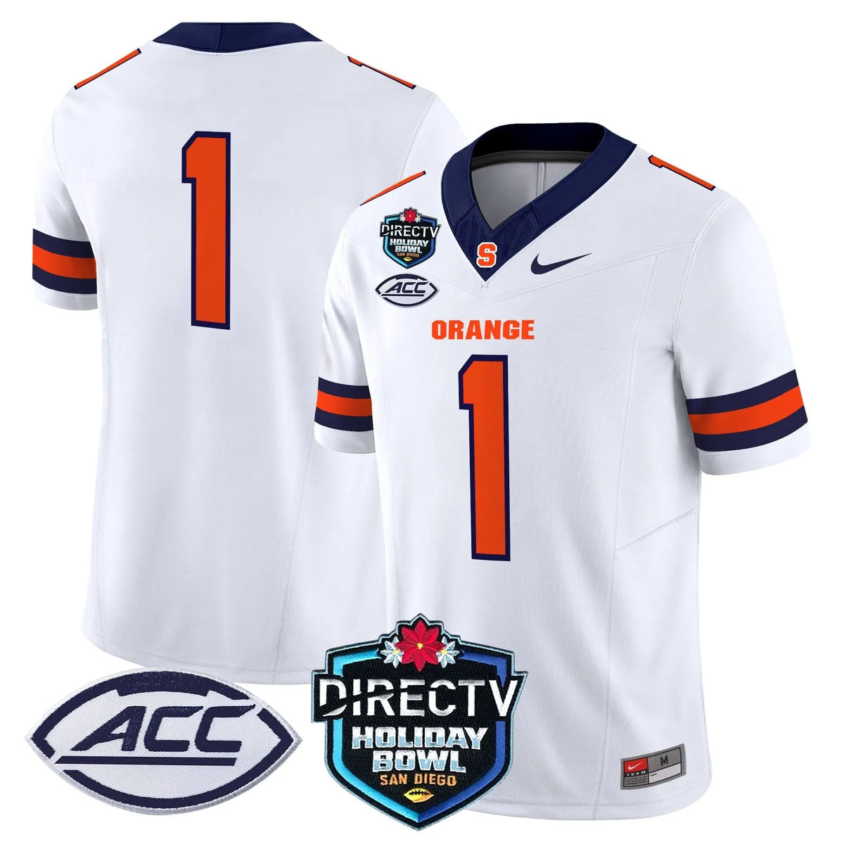 Personalized Syracuse Orange 2026 Holiday Bowl Patch Vapor Limited Jersey - White / #1 Team Stitched