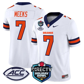 Personalized Syracuse Orange 2026 Holiday Bowl Patch Vapor Limited Jersey - White / Jackson Meeks Stitched