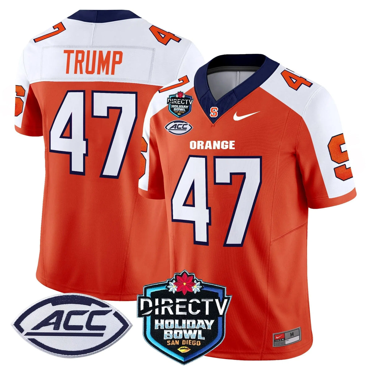 Personalized Syracuse Orange 2026 Holiday Bowl Patch Vapor Limited Jersey - Orange Alternate / Trump Stitched