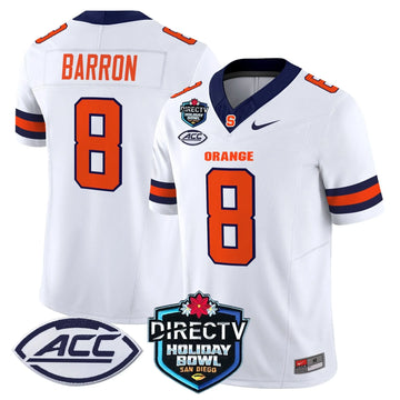 Personalized Syracuse Orange 2026 Holiday Bowl Patch Vapor Limited Jersey - White / Justin Barron Stitched