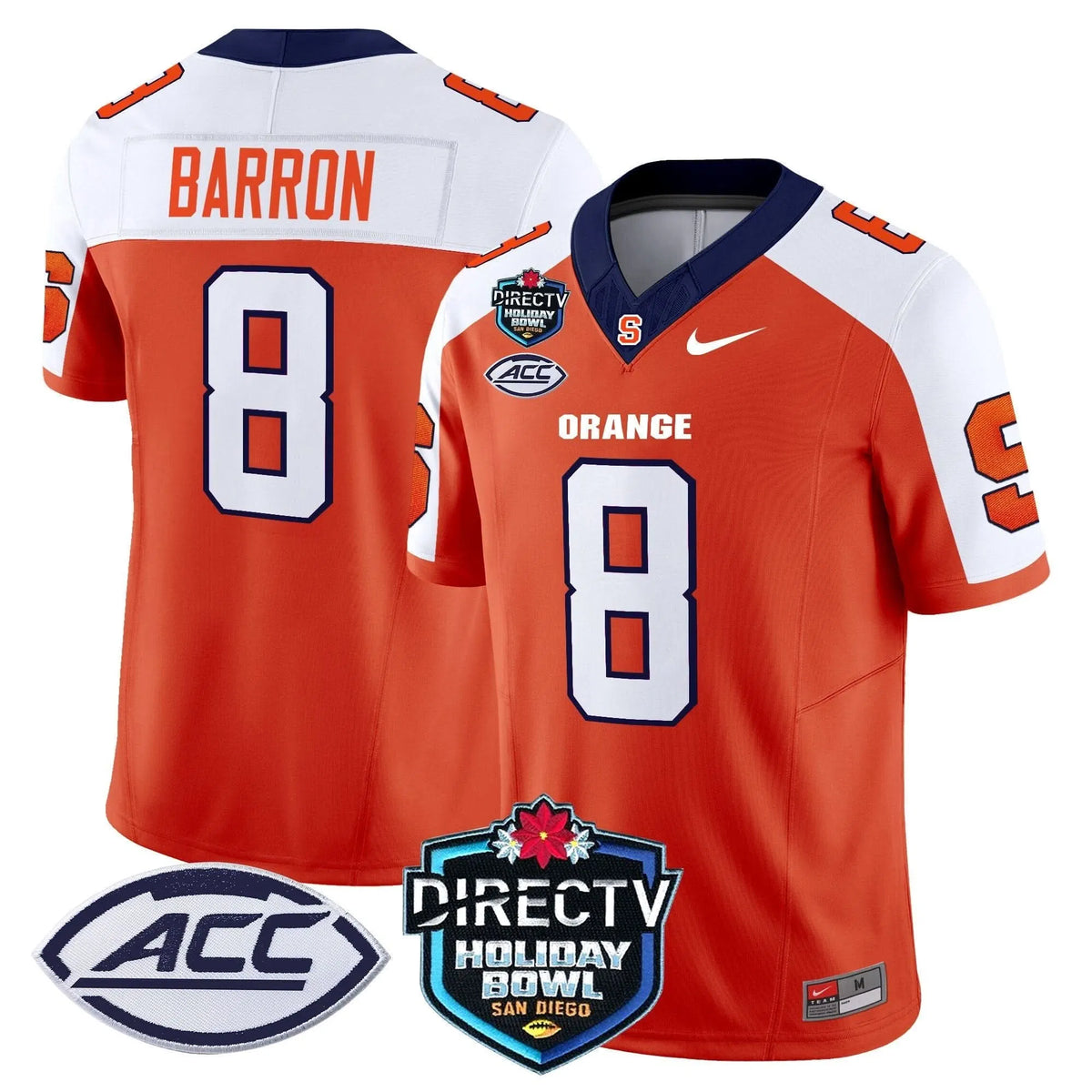 Personalized Syracuse Orange 2026 Holiday Bowl Patch Vapor Limited Jersey - Orange Alternate / Justin Barron Stitched