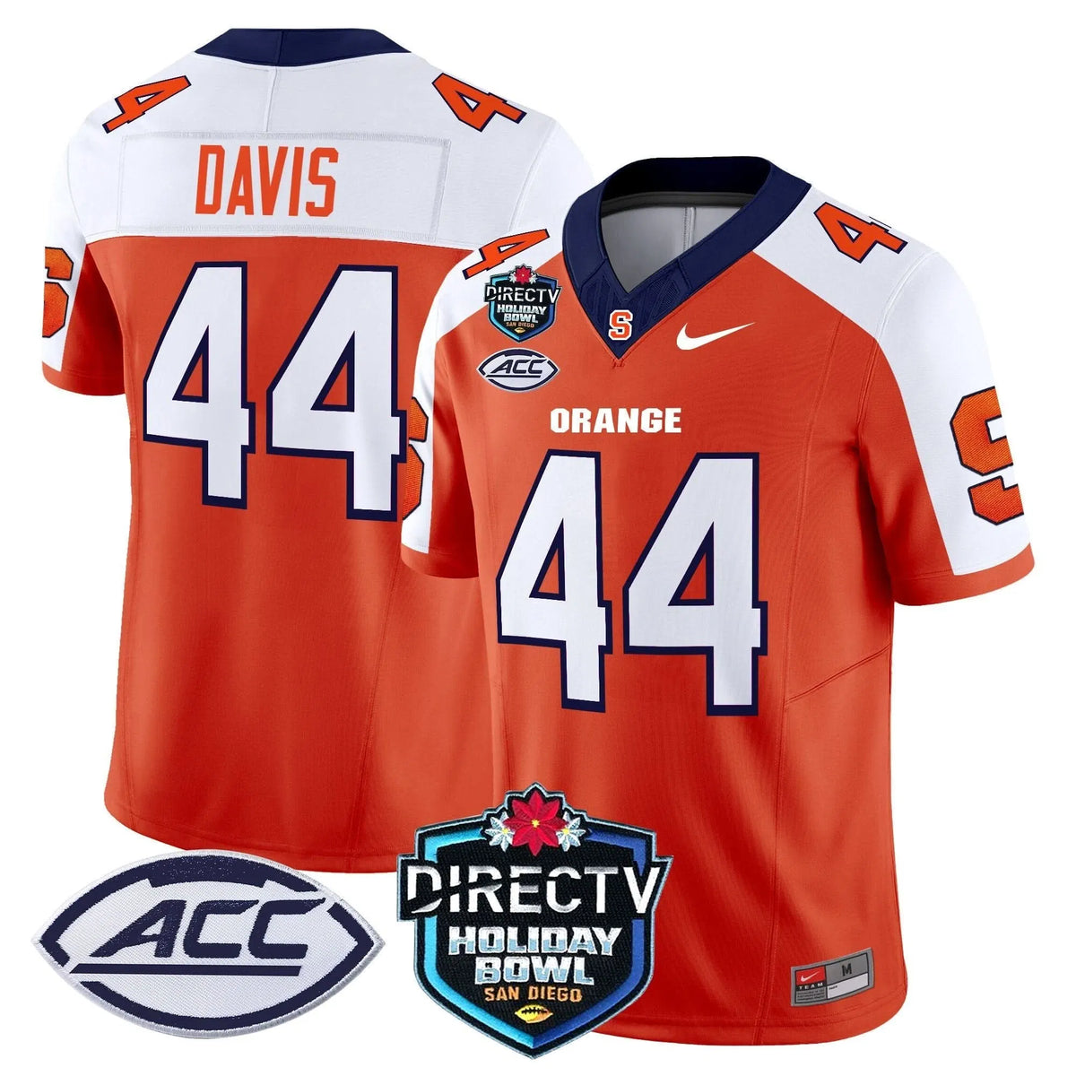Personalized Syracuse Orange 2026 Holiday Bowl Patch Vapor Limited Jersey - Orange Alternate / Ernie Davis Stitched