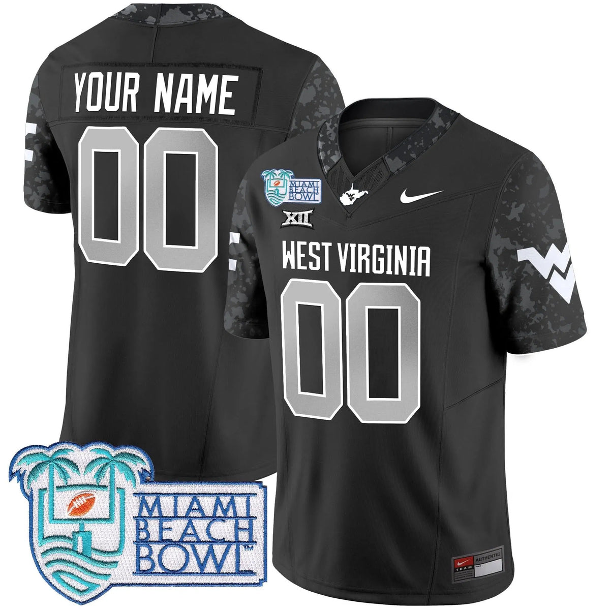 Personalized WVM 2026 Miami Beach Bowl Patch Vapor Limited Custom Jersey - Coal Stitched