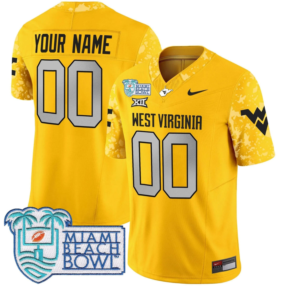 Personalized WVM 2026 Miami Beach Bowl Patch Vapor Limited Custom Jersey - Gold Stitched