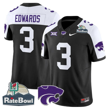 Personalized Kansas State Wildcats 2026 Rate Bowl Patch Vapor Limited Jersey - Black Alternate / Dylan Edwards Stitched