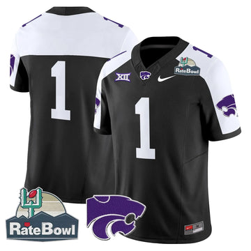 Personalized Kansas State Wildcats 2026 Rate Bowl Patch Vapor Limited Jersey - Black Alternate / #1 Team Stitched