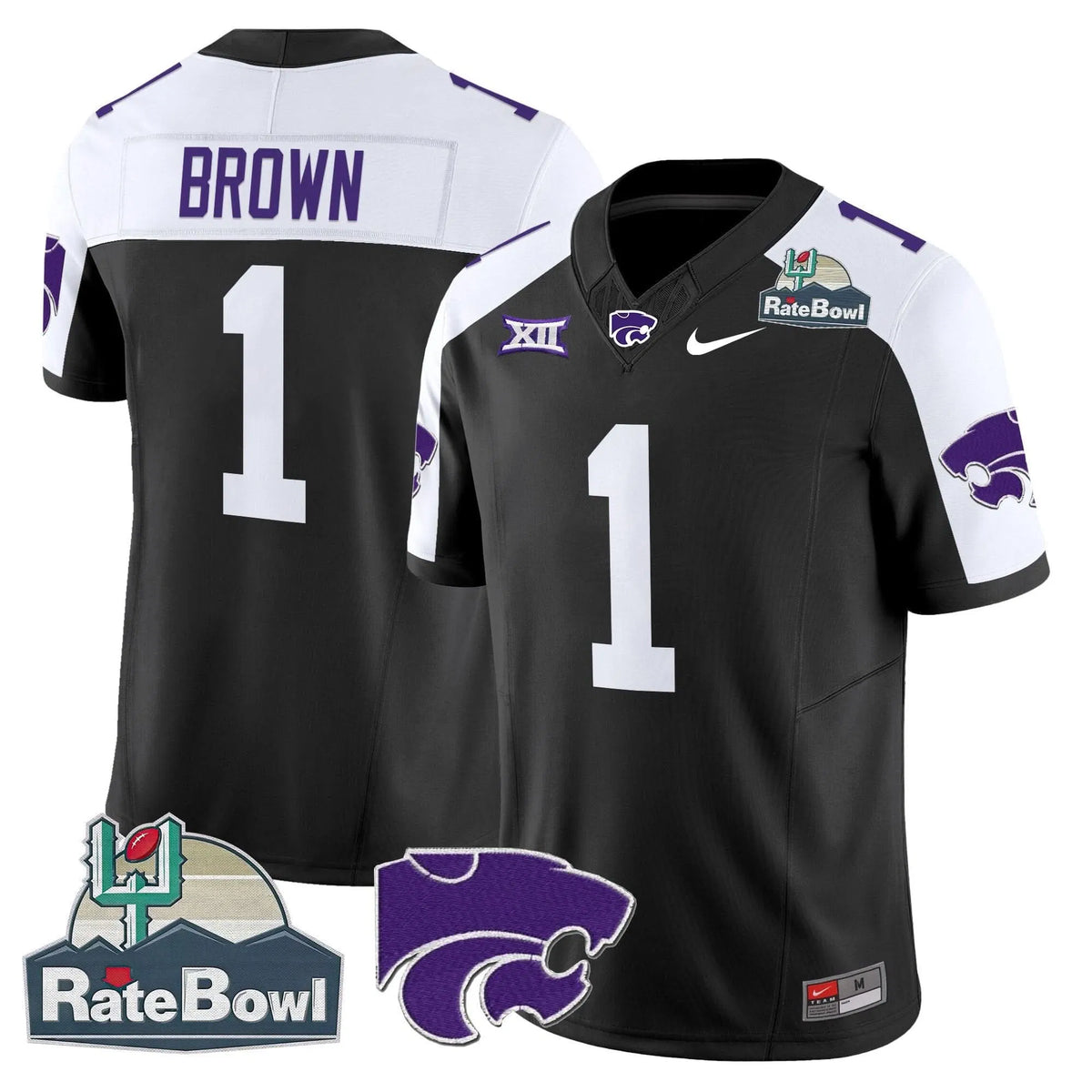 Personalized Kansas State Wildcats 2026 Rate Bowl Patch Vapor Limited Jersey - Black Alternate / Jayce Brown Stitched