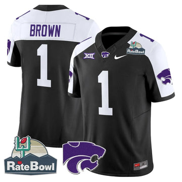 Personalized Kansas State Wildcats 2026 Rate Bowl Patch Vapor Limited Jersey - Black Alternate / Jayce Brown Stitched