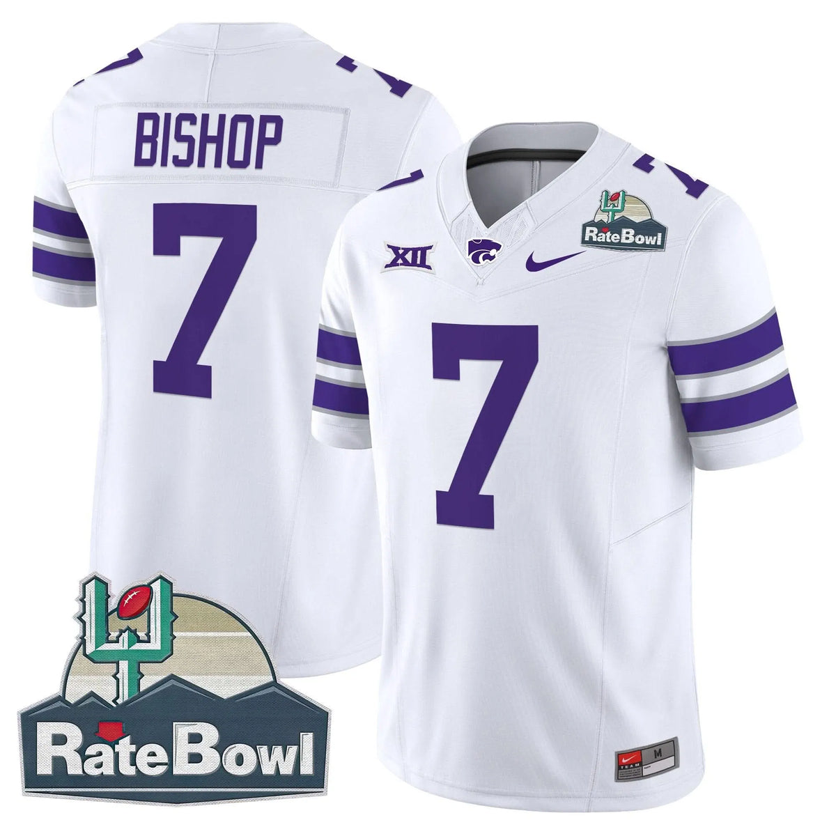 Personalized Kansas State Wildcats 2026 Rate Bowl Patch Vapor Limited Jersey - White / Michael Bishop Stitched
