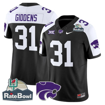 Personalized Kansas State Wildcats 2026 Rate Bowl Patch Vapor Limited Jersey - Black Alternate / DJ Giddens Stitched