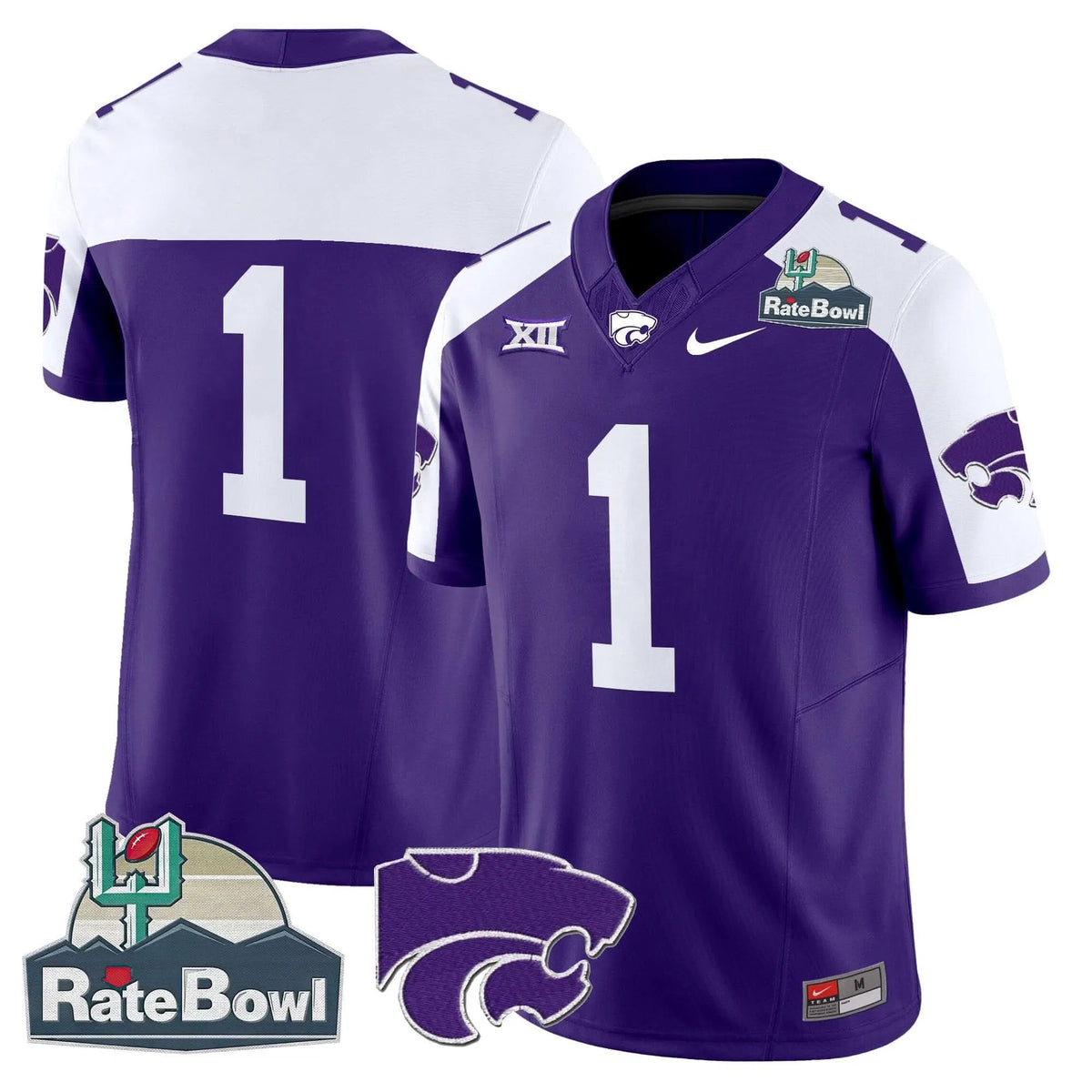 Personalized Kansas State Wildcats 2026 Rate Bowl Patch Vapor Limited Jersey - Purple Alternate / #1 Team Stitched
