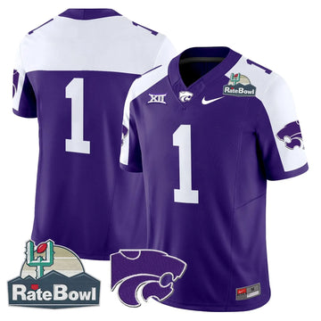Personalized Kansas State Wildcats 2026 Rate Bowl Patch Vapor Limited Jersey - Purple Alternate / #1 Team Stitched