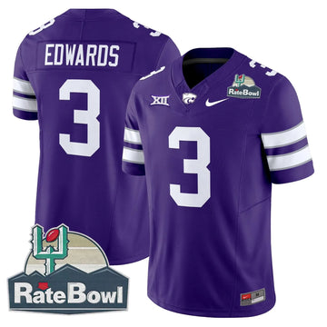 Personalized Kansas State Wildcats 2026 Rate Bowl Patch Vapor Limited Jersey - Purple / Dylan Edwards Stitched