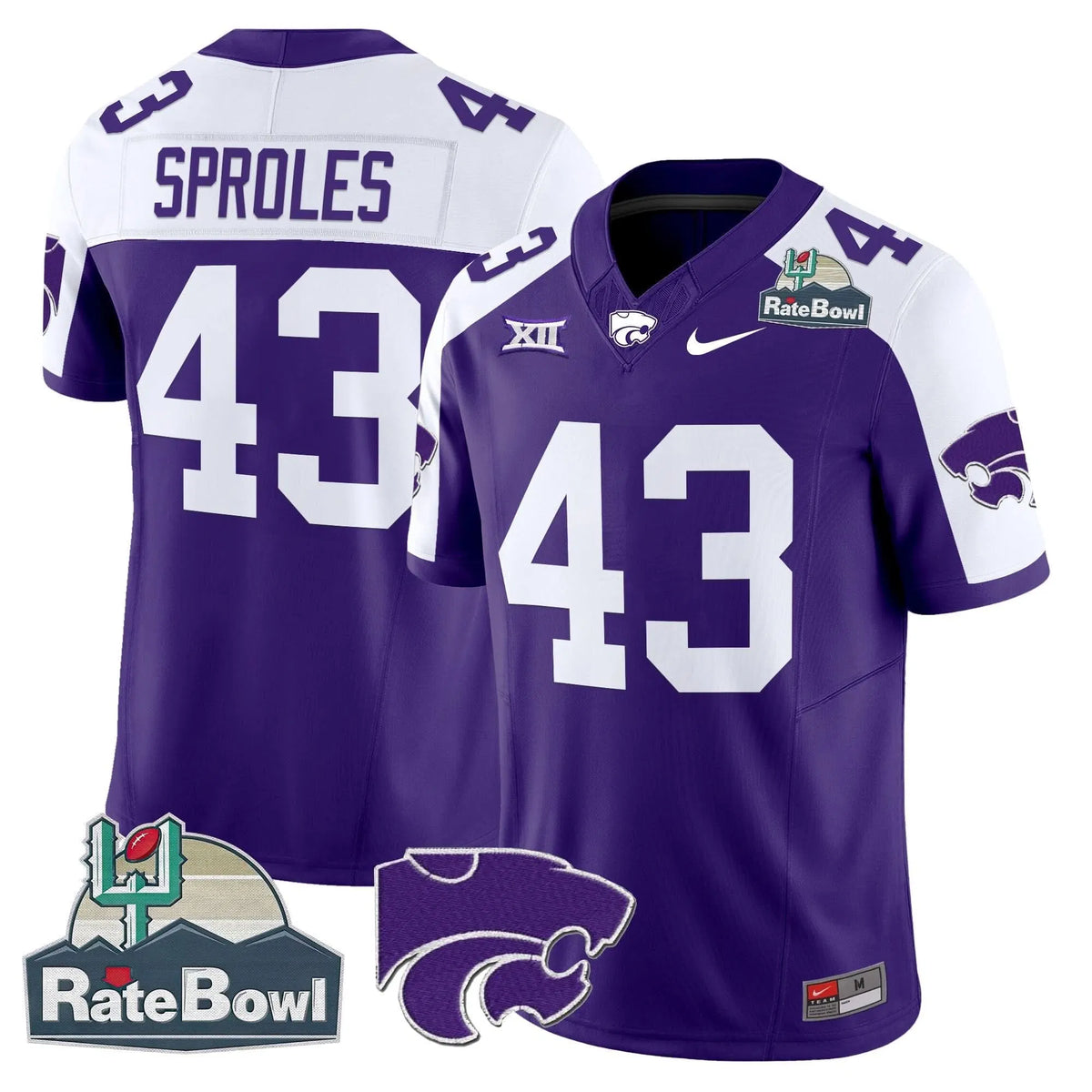 Personalized Kansas State Wildcats 2026 Rate Bowl Patch Vapor Limited Jersey - Purple Alternate / Darren Sproles Stitched