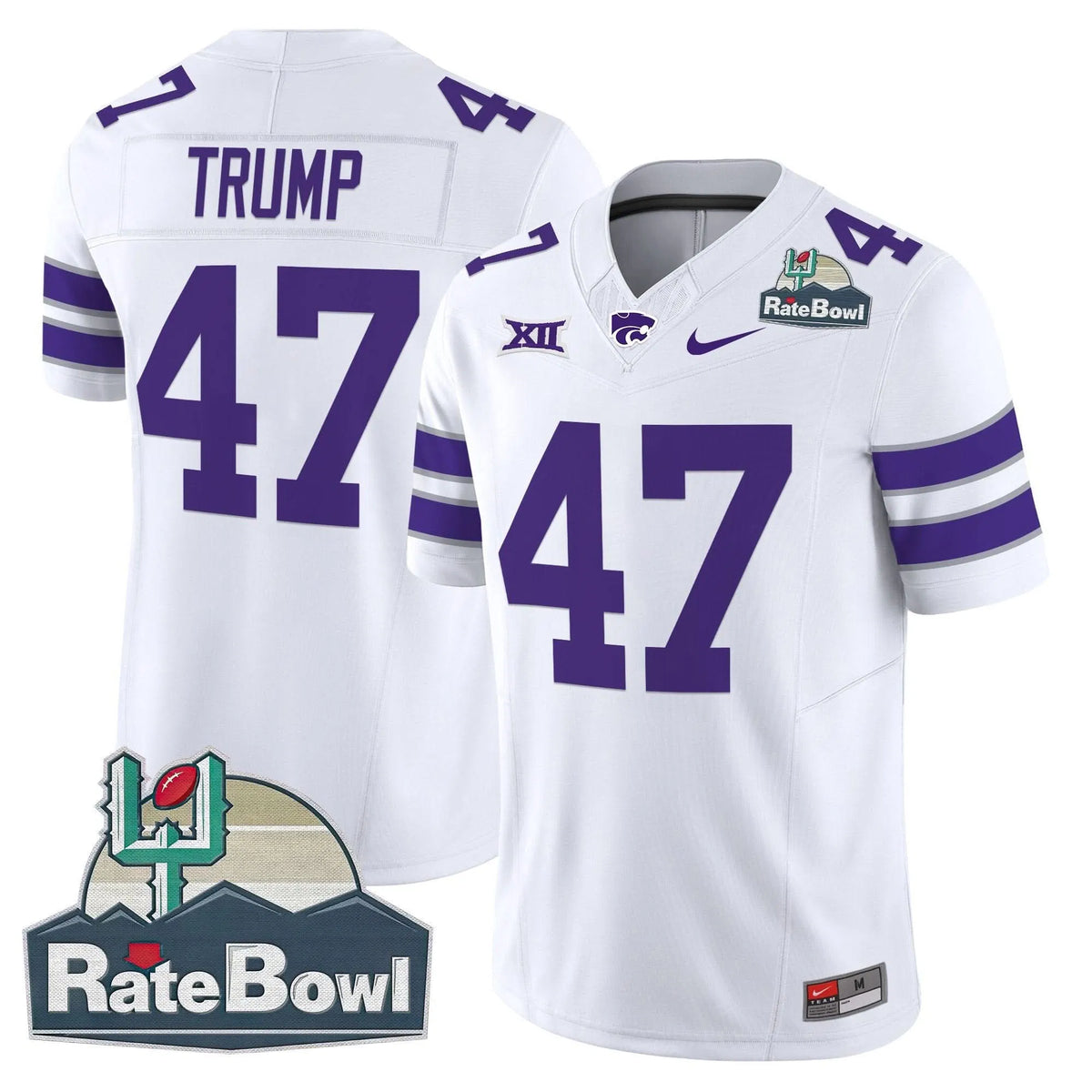 Personalized Kansas State Wildcats 2026 Rate Bowl Patch Vapor Limited Jersey - White / Trump Stitched